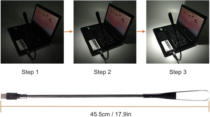 [Australia - AusPower] - EBYPHAN Dimmable USB Lamp, Flexible USB Keyboard Light, Mini USB Light for Laptop (14-LED-Bead, 3-Level Adjustable Brightness, On/Off Touch Switch, Black) 