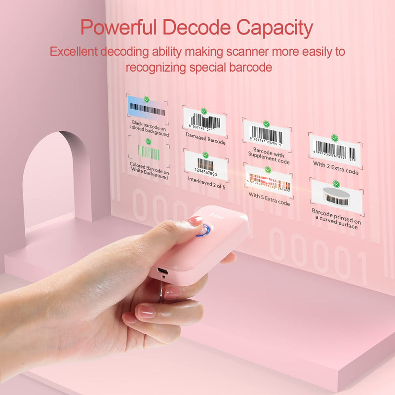 [Australia - AusPower] - Eyoyo Mini 1D Bluetooth Barcode Scanner, 3-in-1 Bluetooth & USB Wired & 2.4G Wireless Barcode Reader Portable Bar Code Scanning Work with Windows, Android, iOS, Tablets or Computers(Pink) Pink 