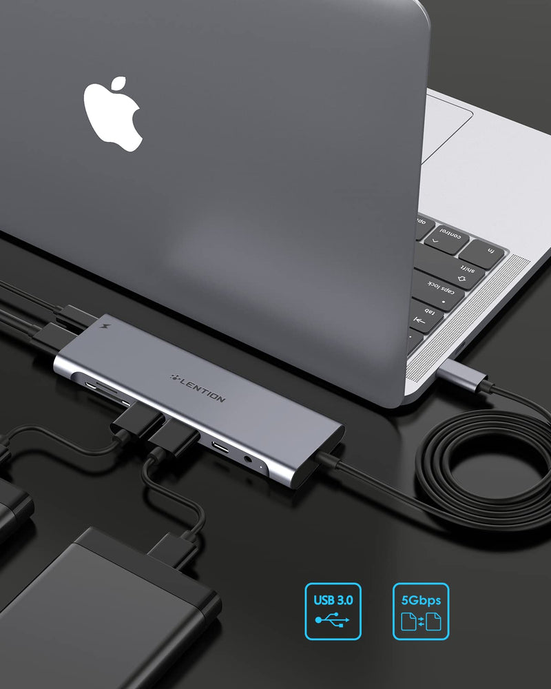 [Australia - AusPower] - LENTION 3.3FT Long Cable USB C Hub with 4K HDMI, 2 USB 3.0, Card Reader, Aux, Type C Data/Charging Compatible 2022-2016 MacBook Pro, Mac Air/Surface, More, Stable Driver Adapter (CB-C37, Space Gray) 
