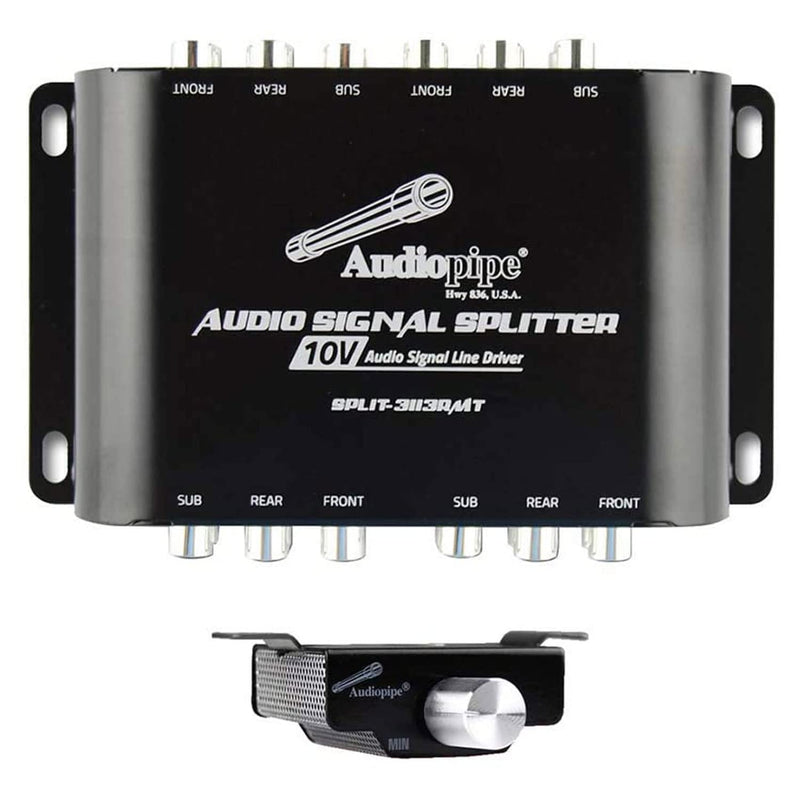 [Australia - AusPower] - Audiopipe SPLIT-3113RMT Compact RCA 1 In-3 Out 10 Volt Audio Signal Splitter Line Driver with Remote Bass Knob for Car Audio Sound System 