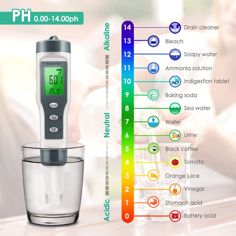 [Australia - AusPower] - Digital pH Meter with ATC pH Tester, 3 in 1 pH TDS Temp 0.01 Resolution High Accuracy Pen Type Tester, Water Tester for Water, Wine, Spas and Aquariums 