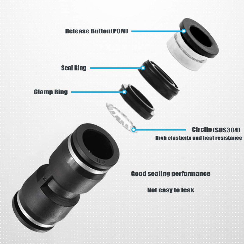 [Australia - AusPower] - Jienk 10PCS Pneumatic Push to Connect Fittings, PBT Plastic Union Straight 1/2"x 1/2" Tube OD Quick Connector for Home Garage Air Brake Air Compressor 1/2"x 1/2" 