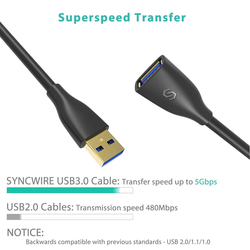 [Australia - AusPower] - Syncwire USB Extension Cable 2M - High Speed USB 3.0 Type A Male to Female Lead with Gold Plated 5Gbps Data Transfer and Charging Extender Cord - Black 
