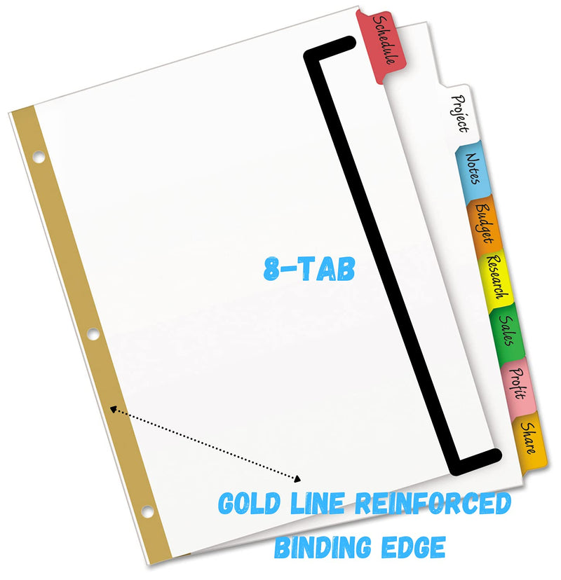 [Australia - AusPower] - 1InTheOffice Binder Dividers with Tabs, Three Ring Binder Dividers with Tabs, 8 Tab Dividers, Big Tab Write-On Paper Dividers, Multicolor, 4/Pack 