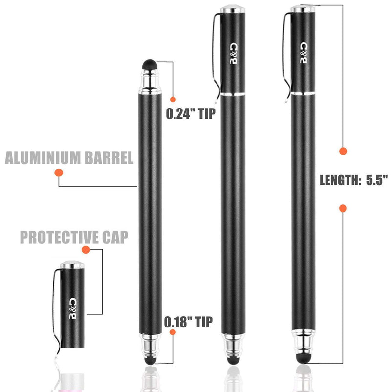 [Australia - AusPower] - Bargains Depot (2 Pcs)[0.18-inch Fine Tip ] Stylus Touch Screen Pens 5.5" L Perfect for Drawing Handwriting Gaming Compatiable with Apple iPad iPhone Samsung Tablets and all Other Touch Screens Come with 10 Extra Rubber Tips Blue/Black 