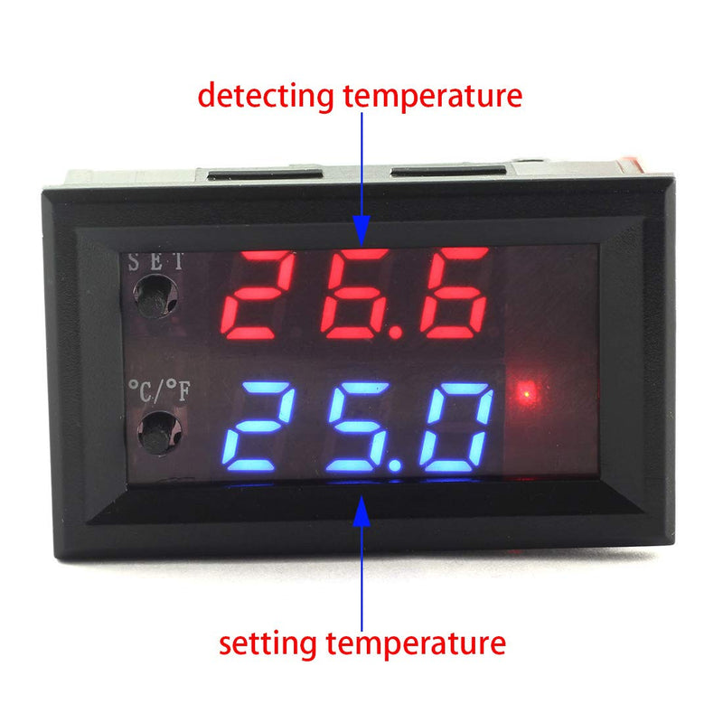 [Australia - AusPower] - DZS Elec Temperature Controller -50 to 110 Celsius (-58 to 230 F) DC 12V Programmable Heating/Cooling Thermostat Control Switch Module NTC Waterproof Sensor Probe Dual Color LED Display Monitor 