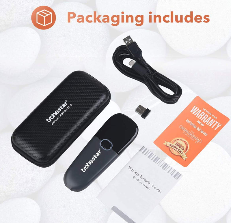 [Australia - AusPower] - Trohestar Wireless Barcode Scanner Support Bluetooth 2.4GHz USB Connection,1D Barcode Reader, Handhold Bar Code Reader for Windows, Mac, Android, iOS Grey 
