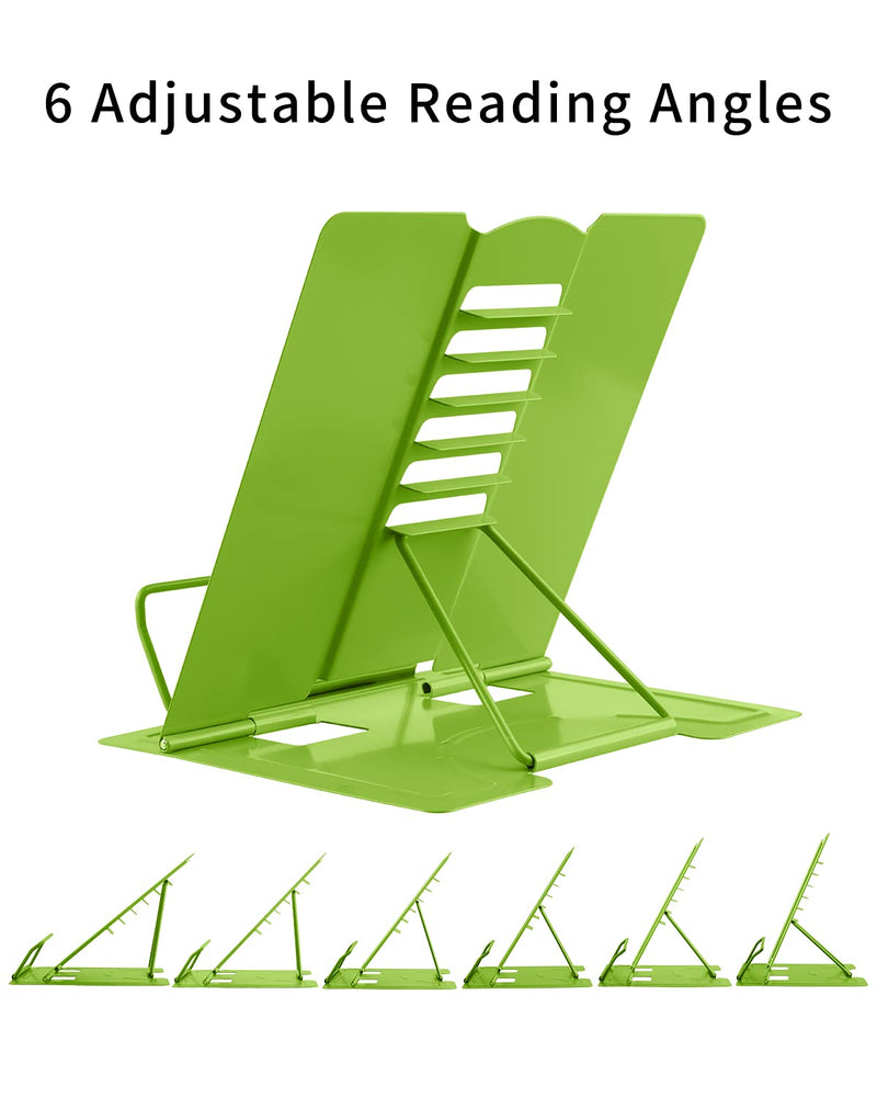 [Australia - AusPower] - MSDADA Book Stand Metal Reading Rest Book Holder Adjustable Cookbook Documents Holder Portable Sturdy Bookstands for Recipes Textbooks Tablet Music Books with Page Clips (Green) Green 