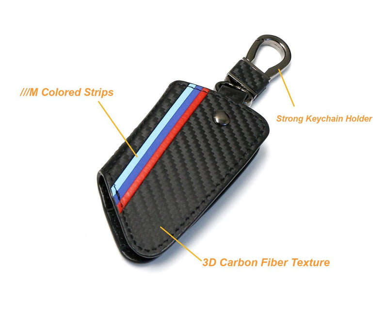 [Australia - AusPower] - Xotic Tech M-Colored Stripe Carbon Fiber Leather Remote Key Fob Cover Case Compatible with BMW X1 X5 X6 5 7 Series F48 F15 F16 G30 G31 G11 G12 X1, X5, X6, 5/7 Series 