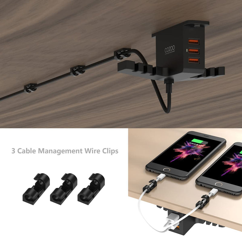 [Australia - AusPower] - Headphone Stand with USB Charger COZOO Under Desk Headset Holder Mount with 3 Port USB Charging Station and iWatch Stand Smart Watch Charging Dock Dual Earphone Hanger Hook,UL Tested Black 
