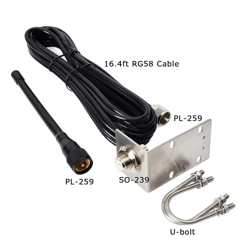[Australia - AusPower] - TWAYRDIO VHF Marine Stubby Antenna 156-163 MHz 50W Rubber Ducky 6.5in Antenna Kit with 16.4ft SO239 to PL259 RG58 Coaxial Cable and L-Shape Mounting Bracket for Boat Pontoon Sailboat Yacht Radios 