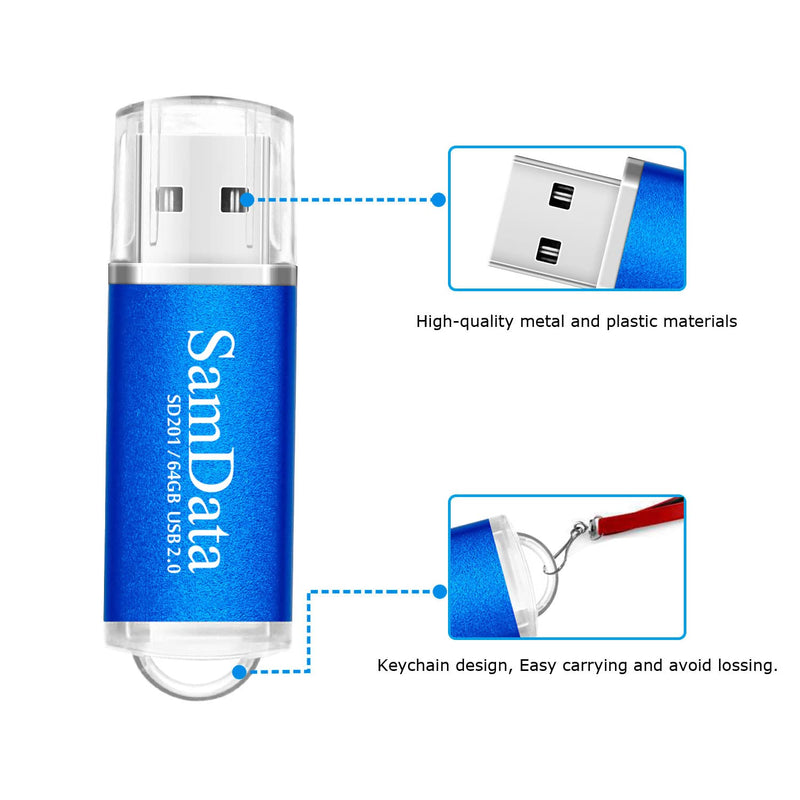 [Australia - AusPower] - SamData 5 Pack 64GB USB Flash Drives USB 2.0 Thumb Drives Memory Stick Jump Drive Zip Drive, 5 Colors: Black Blue Green Gold Red Multicoloured 5*64GB 