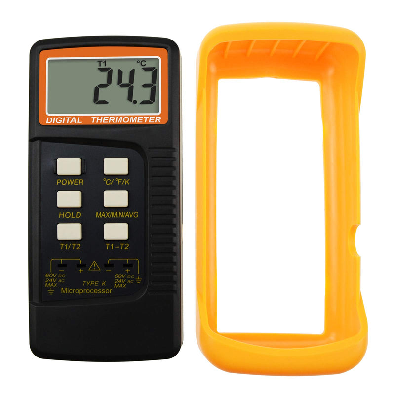 [Australia - AusPower] - Digital 2 Channels K-Type Thermometer w/ 4 Thermocouples (Wired & Stainless Steel), -50~1300°C (-58~2372°F) Handheld Desktop High Temperature Kelvin Scale Dual Measurement Meter Sensor 