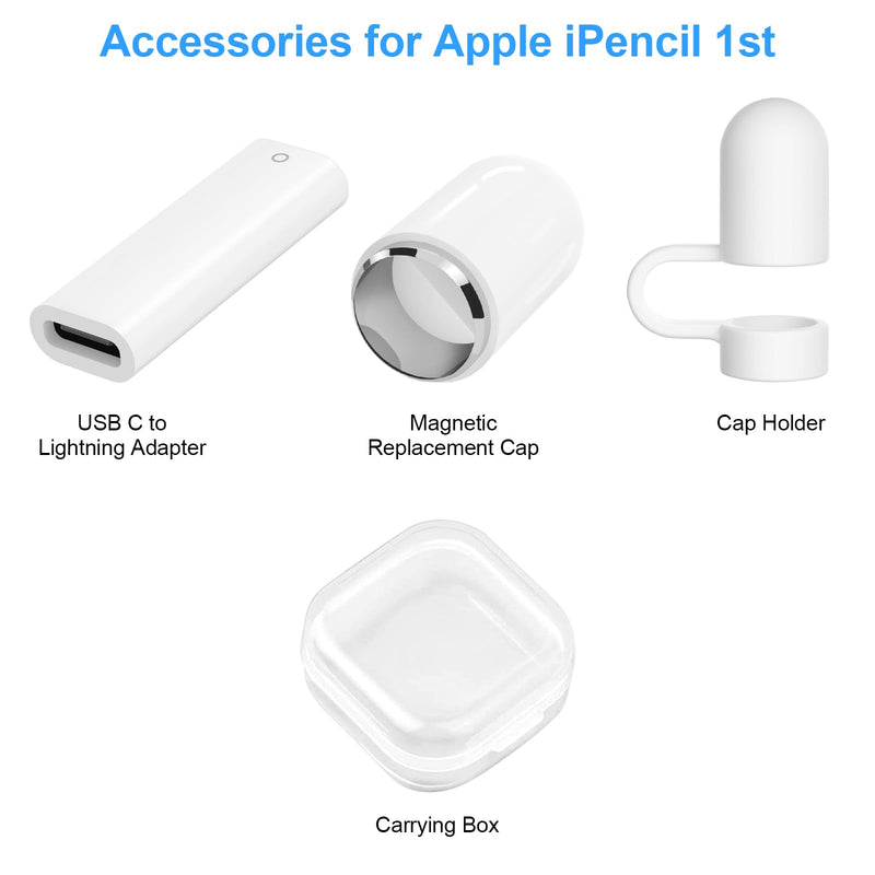[Australia - AusPower] - USB-C Charger Adapter for iPad 10th 10 Gen, USB Type C to Lightning Female Bluetooth Pairing Connector with Magnetic Replacement Cap Protective Silicone Cap Holder for Apple Pencil Pen 1st Generation 