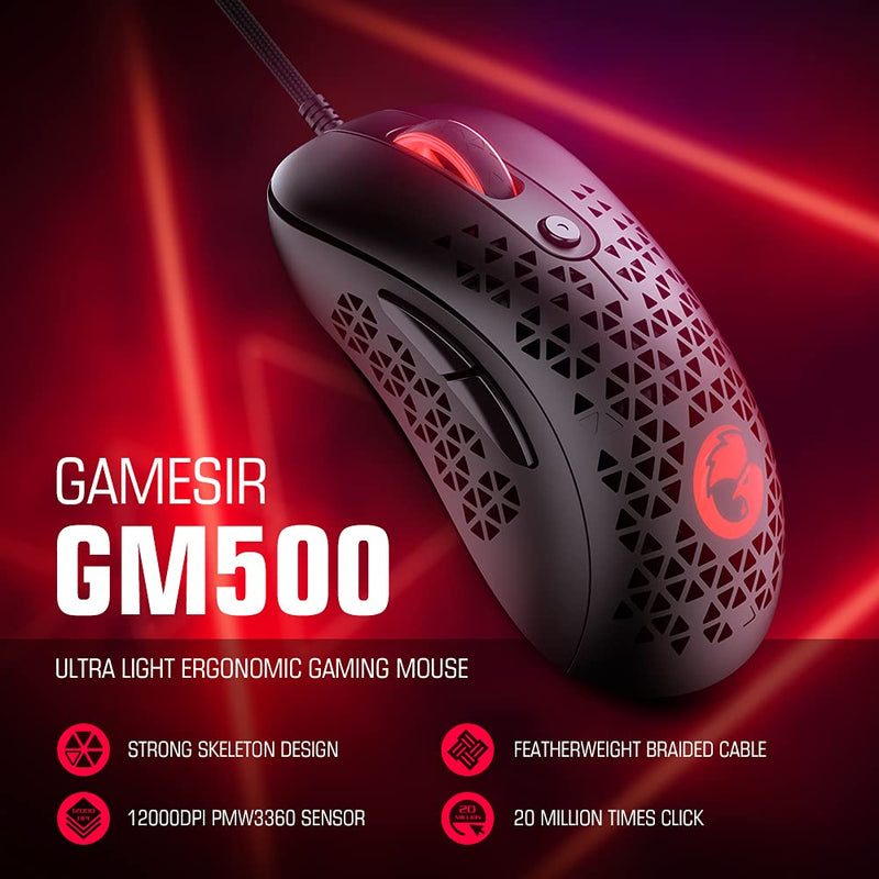 [Australia - AusPower] - GameSir GM500 Wired Gaming Mouse, 3 Lighting & Brightness, 12000 DPI Optical Sensor, Plug and Play PC Computer Gaming Mice, 20 Million Click Lifetime for Windows mac OS, Laptop, Desktop 