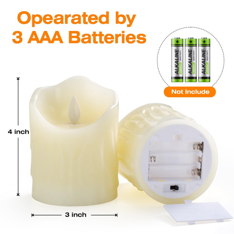 [Australia - AusPower] - UNIVELA Flameless Candles, 3 X 4'' Flameless Candles with Remote, 2 Set Battery Operated Candle, Real Wax Dripping LED Candles with Timer, Flickering Feature, Electric Fake Candle for Christmas Decor 