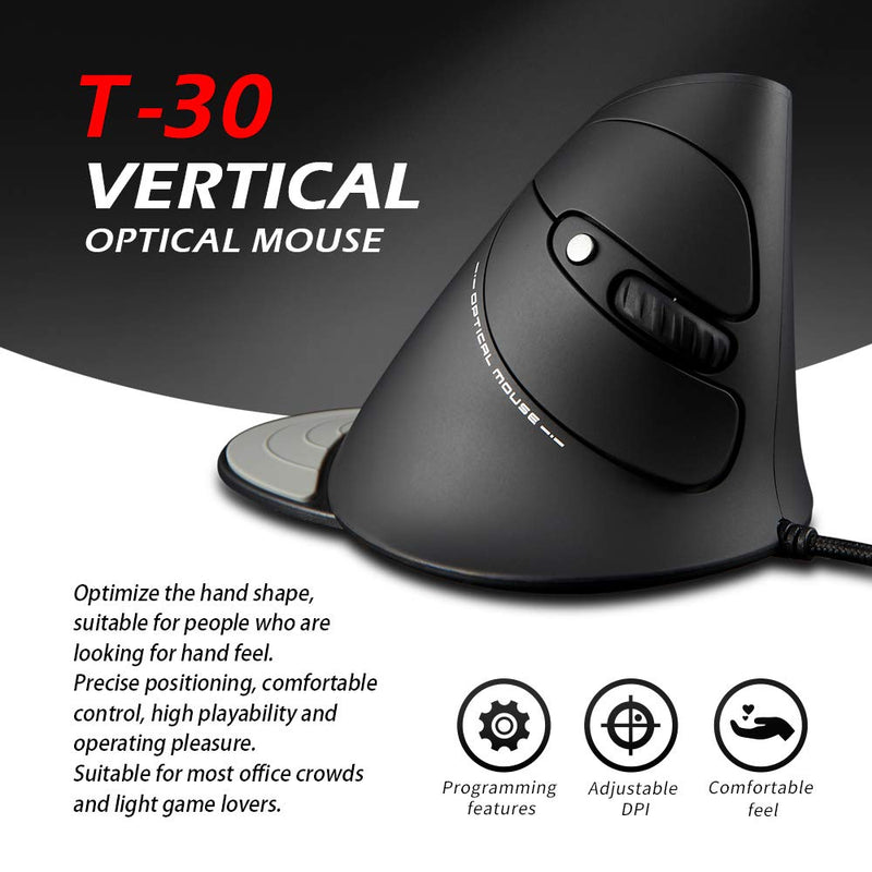 [Australia - AusPower] - Zelotes Vertical Ergonomic Mouse,3200DPI Computer Mouse, 6 Buttons,LED Optical Wired Mouse Corded Mice for Computer, Laptop, PC – Black 