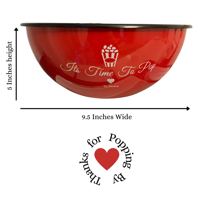 [Australia - AusPower] - Delightful Bliss Red Popcorn Bowl-Retro Family- Size Popcorn Bucket Tub For Party & Movie Night Snacks- Non Chip, Shatterproof, Enamel Coated Stainless Steel Serving Container - 80oz Capacity, 5x9.5" 