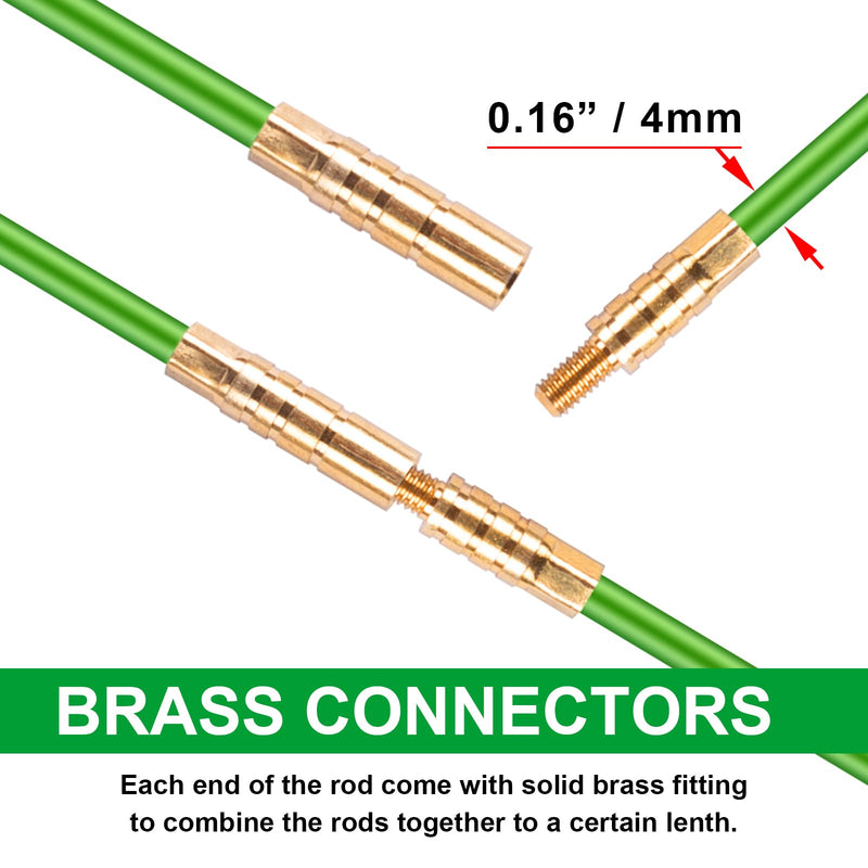 [Australia - AusPower] - 14FT Wire Fish Tool Electrical Wire Snake Fish Tape Fish Rods, Bright Green Wall Wire Fishing Tool Glow Rods Wire Pulling with 5 Different Attachments in a Carrying Case 