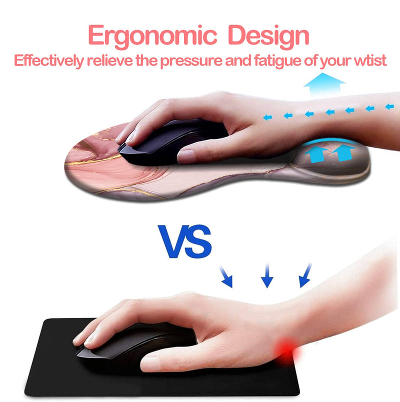 [Australia - AusPower] - Dooke Ergonomic Mouse Pad with Wrist Support, Cute Mouse Pads with Non-Slip PU Base for Home Office Working Studying Easy Typing & Pain Relief Rose Gold Marble ‎Glitter Marble 
