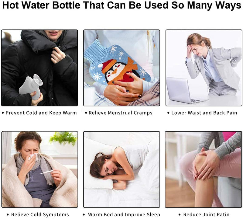 [Australia - AusPower] - OliviaLiving Hot Water Bag Hot Water Bottle 2 Liter with Knit Cover - Great for Cramps, Pain Relief & Cozy Nights - Water Heating Pad - Feet & Bed Warmer for Adults, Cartoon Penguin Blue 
