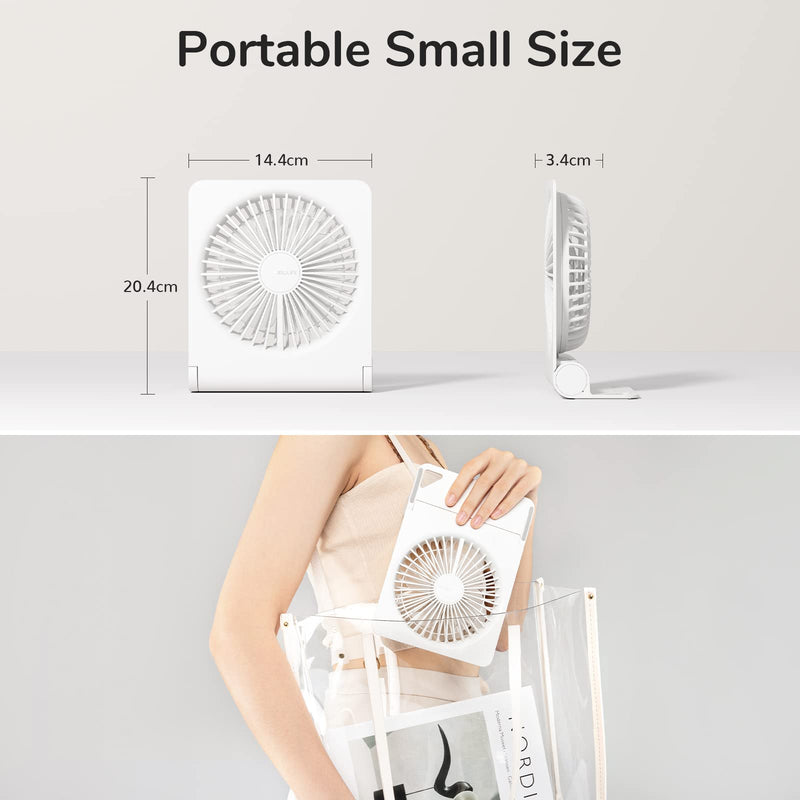 [Australia - AusPower] - JISULIFE Small Desk Fan, Portable USB Rechargeable Fan, 160° Tilt Folding Personal Mini Fan with 4500mAh Battery, Strong Wind, Ultra Quiet, 4 Speed Modes for Office, Home, Camping - White 