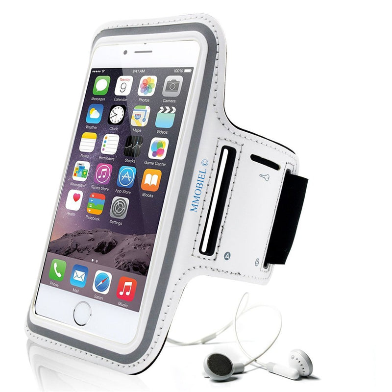 [Australia - AusPower] - MMOBIEL Sportband Compatible with iPhone 12 (mini)/12 Pro /11/11 Pro (Max)/X/XR/XS (Max)/8(+)/7(+) Samsung Galaxy S21/S20/S10(+)/S9 Note 10/9 6.2 Inch (White) Neoprene Stretchable Reflective Arm Slots White 
