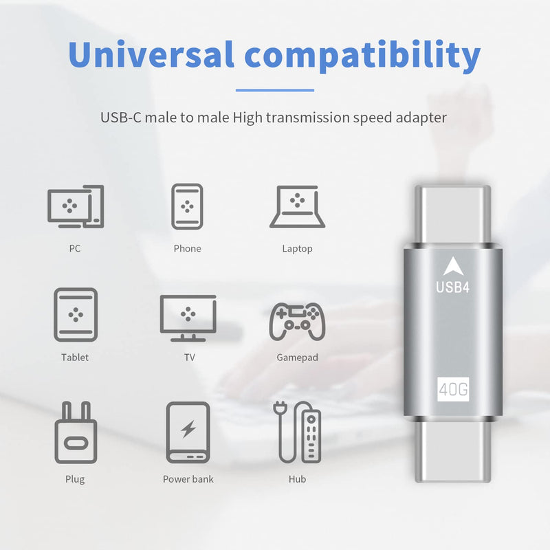 [Australia - AusPower] - Duttek USB C Male to Male Adapter, 40Gpbs Type C Male to Type C Male Full Featured Adapter, Support Data Synchronization and Charging, for with Thunderbolt 3/4, USB3.1, USB2.0. Silver 