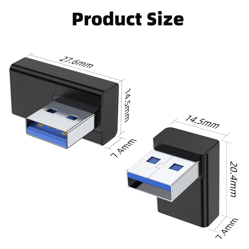 [Australia - AusPower] - AreMe 90 Degree USB 3.0 Adapter 4 Pack, Up and Down Angle, Left and Right Angle USB A Male to Female Converter Extender for PC, Laptop, USB A Charger, Power Bank and More (Black) Black 