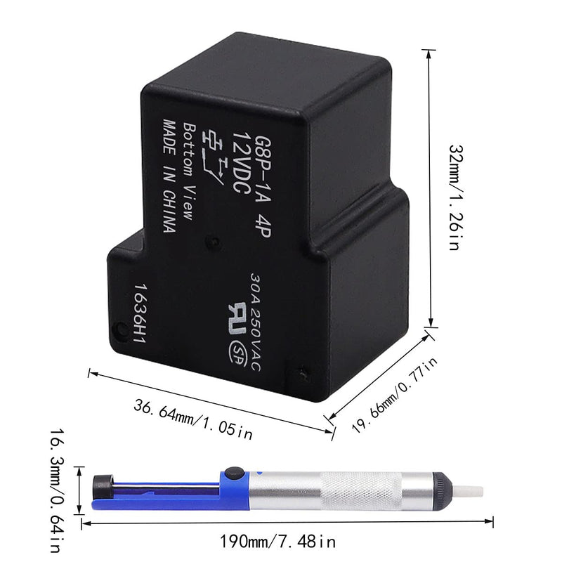 [Australia - AusPower] - Tnuocke 12V 30A 250VAC Fully-Sealed PCB Relay for PC Board or Panel-Mounted,Solve F01 Code Problem of Dryer,with Soldering Sucker Pump G8P-1A4P-12VDC 