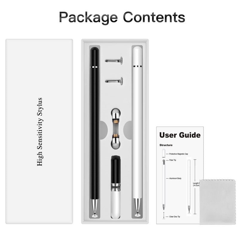 [Australia - AusPower] - Stylus for iPad (2 Pcs), StylusHome Magnetic Disc Universal Stylus Pens Touch Screens for Apple/iPhone/Ipad pro/Mini/Air/Android/Microsoft/Surface All Capacitive Touch Screens - Black/White 
