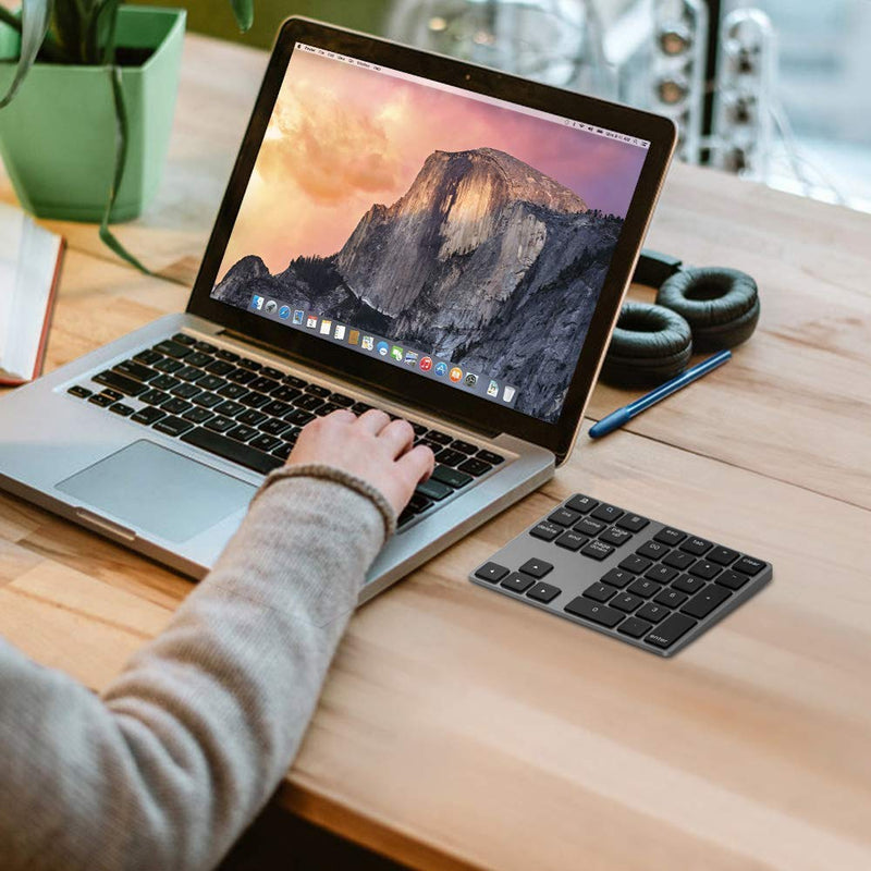 [Australia - AusPower] - Bluetooth Number Pad, Lekvey Aluminum Rechargeable Wireless Numeric Keypad Slim 34-Keys External Numpad Keyboard Data Entry Compatible for Macbook, MacBook Air/Pro, iMac Windows Laptop Surface Pro etc Bluetooth - Black 