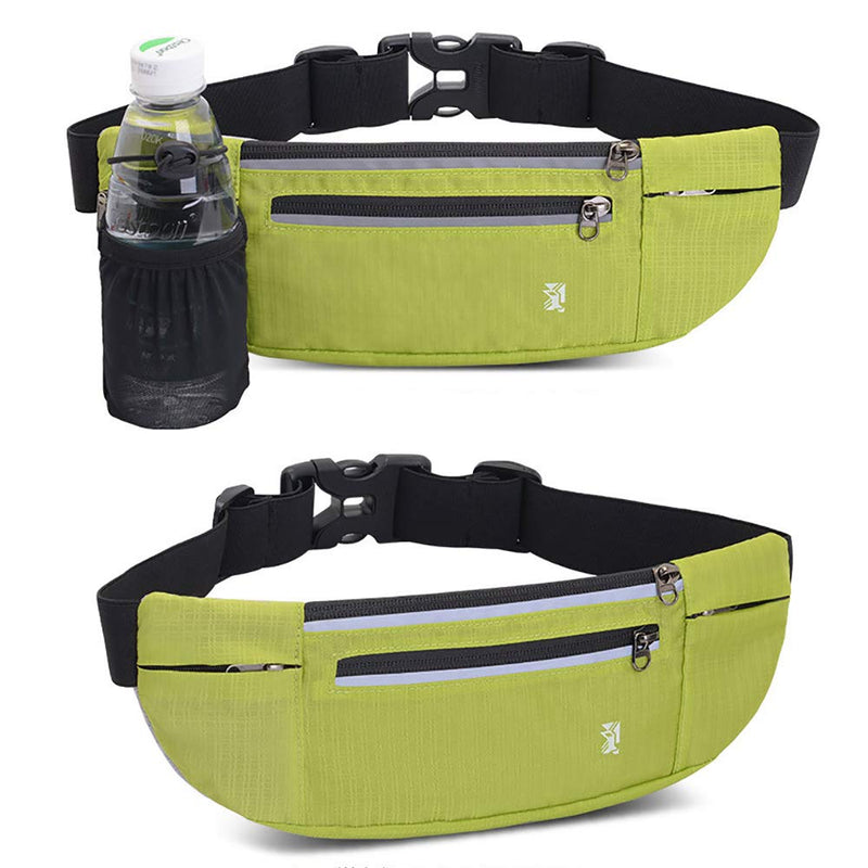 [Australia - AusPower] - Peicees Fanny Pack with Water Bottle Holder Waist Bag for Men Women Water Resistant Lightweight Reflective Adjustable Running Belt Headphone Bag Travel Pocket for Outdoor Camping Fitness Hiking Green 