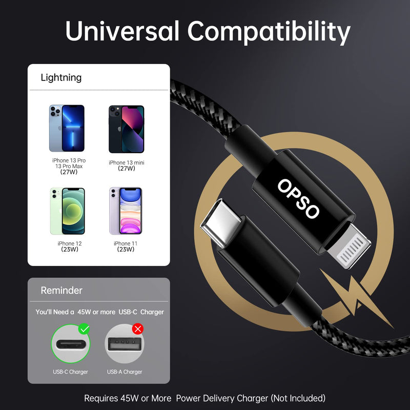 [Australia - AusPower] - OPSO USB C to Lightning Cable Nylon Braided 20cm Short, Apple MFi Certified PD Fast Charging Cable Type C to Lightning Charger Compatible for iPhone 13 12 11 Pro Max X XS XR XS Max 8 Plus and More 