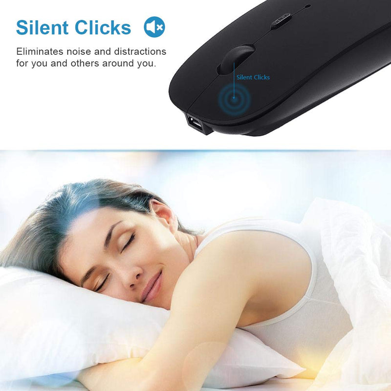 [Australia - AusPower] - Bluetooth Mouse for Mac/Laptop/iPad/iPhone/Android PC,Rechargable Quiet Slim Wireless Mice Compatible with OS/Windows/Linux/Tablet/MacBook Pro/MacBook Air,Black 