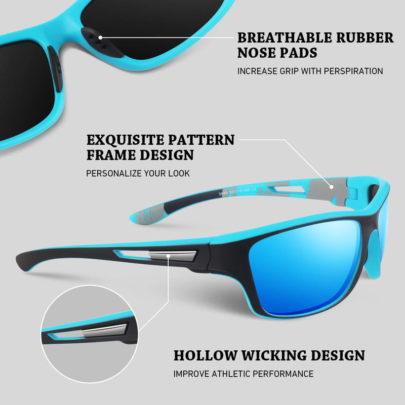 [Australia - AusPower] - Polarized Sports Sunglasses for Men Women,Fishing Driving Rectangular Goggles UV400 Protection Black Blue Frame/Ice Blue Mirrored Lens+black Brown Frame/Brown Lens 