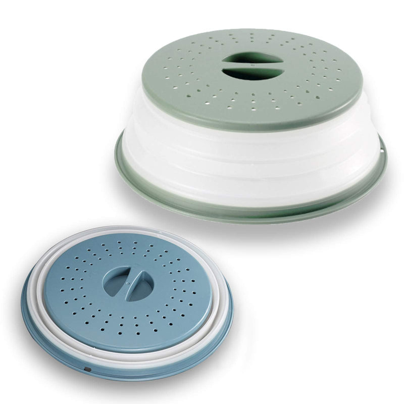 [Australia - AusPower] - 2Pcs WENWELL Vented Collapsible Microwave Splatter Cover for Food,Kitchen dish bowl Plate lid Can be Hung,Dishwasher-Safe,Fruit Drainer Basket,BPA-Free Silicone & Plastic 1 Grey+1 Army Green 