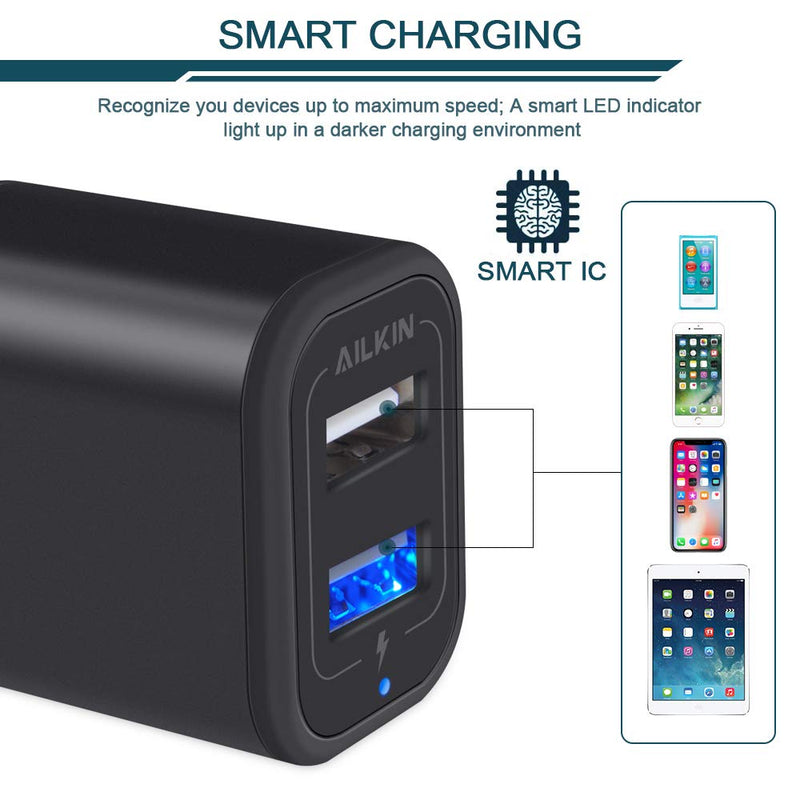 [Australia - AusPower] - USB Power Adapter, Wall Plug, Ailkin 2-Pack 5V/2.1A Fast Charging Cell Phone Cube Home/Travel Wall Charger Block Box Brick Base for Phone XS/XR/10/8/7, Pad, Samsung Galaxy, LG, HTC, More USB Plug Black 