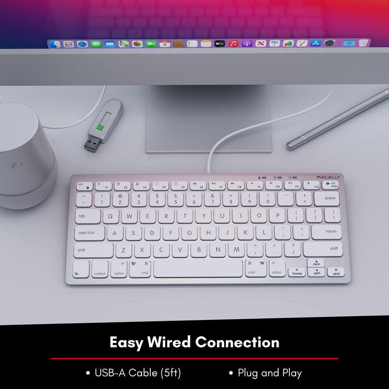 [Australia - AusPower] - Macally Small Wired Keyboard for Mac and Windows - 78 Scissor Switch Keys Compatible Apple Keyboard - USB Mini Keyboard That Saves Space and Looks Great - Plug and Play Wired Mac Keyboard - Aluminum Silver Aluminum 