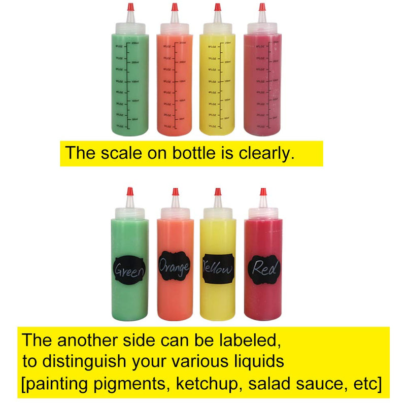 [Australia - AusPower] - Belinlen 12 Pack 8-Ounce Plastic Squeeze Bottles with Red Tip Caps and Measurement - Good for Crafts, Art, Glue, Multi Purpose Set of 12 with Extra 18 Chalk Labels 6 Red Cap and 1 Pen 8 ounce(12pack) 
