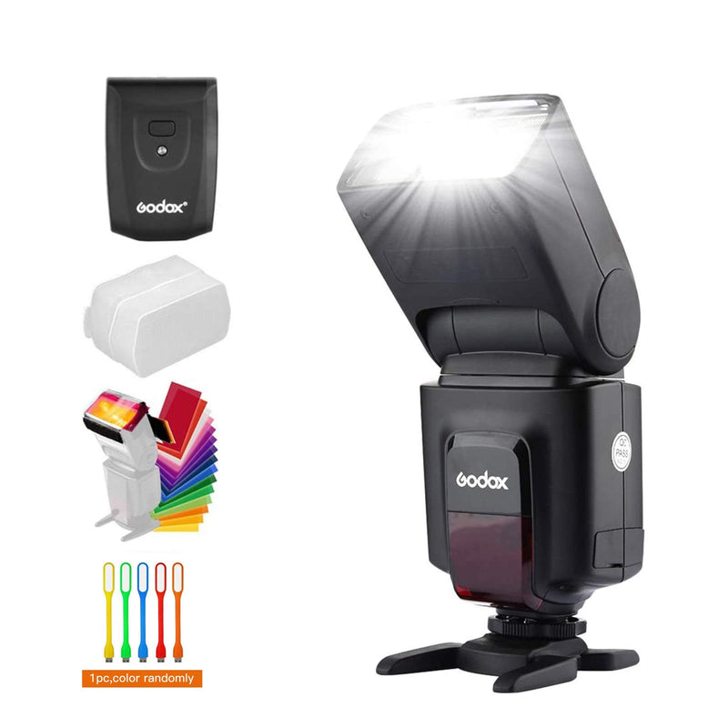 [Australia - AusPower] - Godox Wireless 433MHz GN33 Camera Flash Speedlite with Built-in Receiver with RT Transmitter Compatible for Canon Nikon Sony Olympus Pentax Fuji DSLR Cameras with Diffuser + Filters + USB LED 