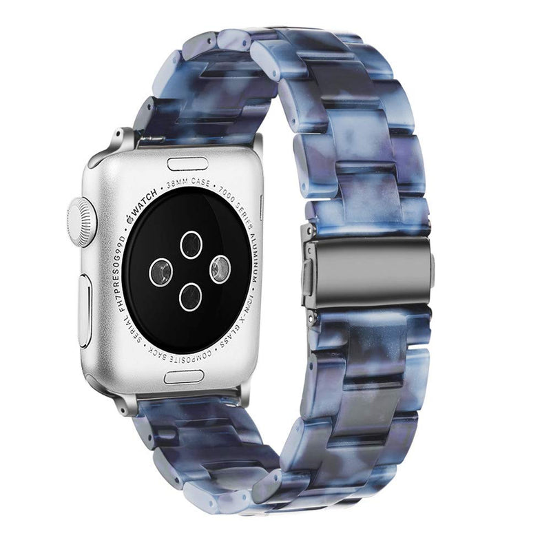 [Australia - AusPower] - Caunedy Resin Watch Band for Apple Watch 38mm 40mm 42mm 44mm Series 6/5/4/3/2/1 Fashion for Women Lightweight Smart Watch Wristband Strap with Stainless Steel Buckles AbyssalBlue 38/40mm 