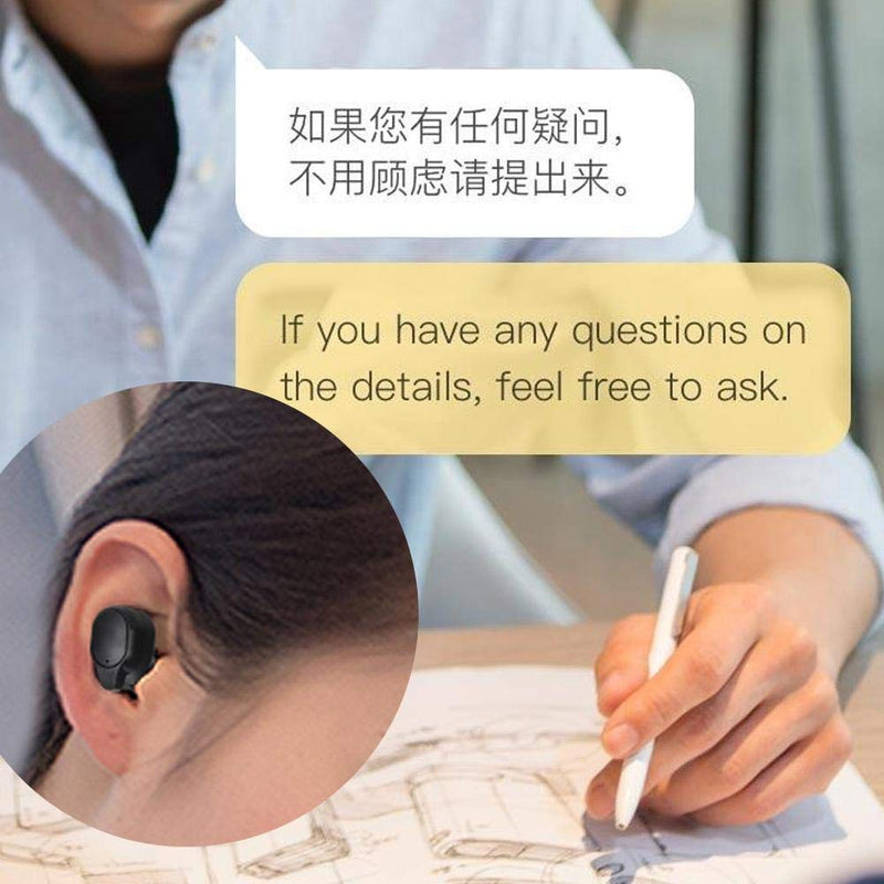 [Australia - AusPower] - PUSOKEI Bluetooth5.0 Wireless Headset, Single Ear Smart Language Translator Device with Charging Box, More Than 33 Languages Intelligent Translator for Travel/Business 