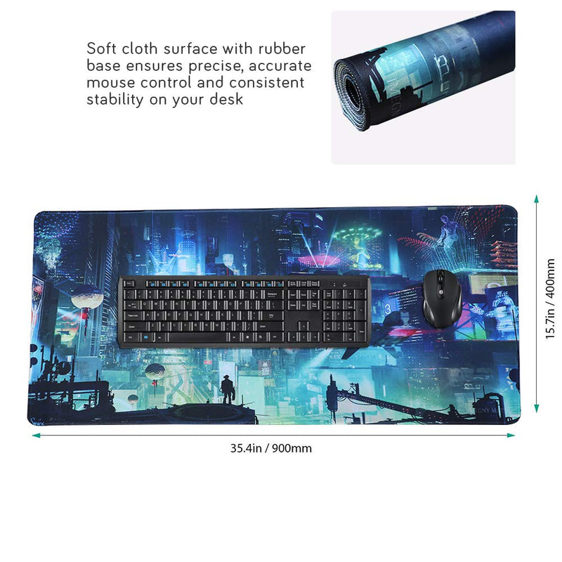[Australia - AusPower] - Imegny Extended Gaming Mouse Pad, Portable Mat for Keyboard & Mouse with Stitched Edges + Non-Slip Rubber Base （90x40 Green city005） 90x40 Green City005 