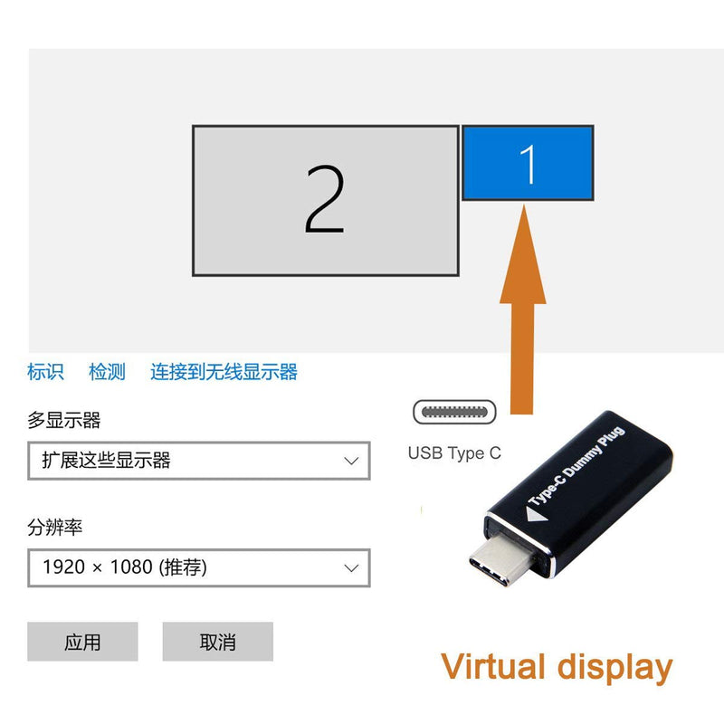 [Australia - AusPower] - Cablecc CY Virtual Display Adapter USB-C Type-C DDC EDID Dummy Plug Headless Ghost Display Emulator 1920x1080p@60Hz 