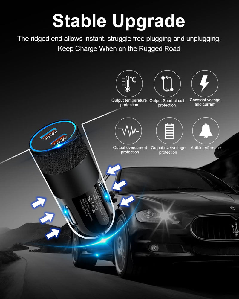 [Australia - AusPower] - USB C Car Charger, 60W Cigarette Lighter Flush Adapter, Type C Fast Charging Car Plug Block for iPhone 13 Pro Max, Samsung Galaxy S21 Ultra, Pixel 6 Pro,3A XL, LG Stylo, AILKIN Automobile USB PD Port 