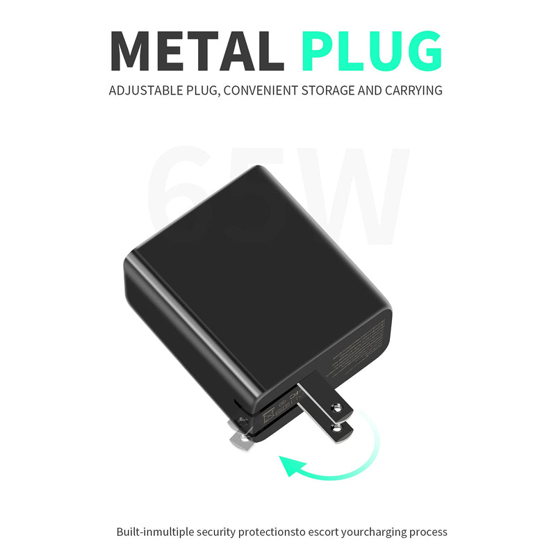 [Australia - AusPower] - 65W PD 3.0 GaN Charger Type C Foldable Adapter with 3-Port Fast Wall Charger Replacement for iPhone 12/Pro/Mini/Pro Max, MacBook Pro, iPad Pro, Galaxy, Switch,Galaxy S21/S20,USB-C Laptops and More 