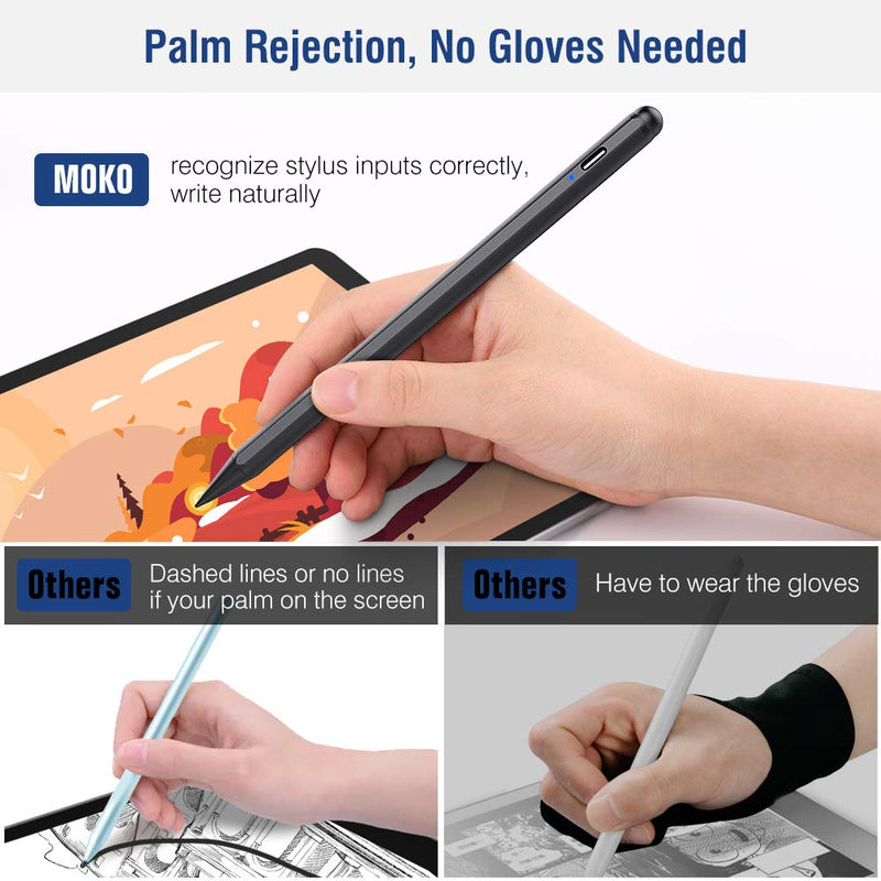 [Australia - AusPower] - MoKo Stylus Pen with Palm Rejection Active Stylus Pencil Rechargeable fit Apple 2021 iPad Mini 6th Generation, iPad 8th/9th Gen 2021 iPad Pro 11/12.9 Inch (2018-2021),iPad Air 4th, iPad 6/7th - Black 