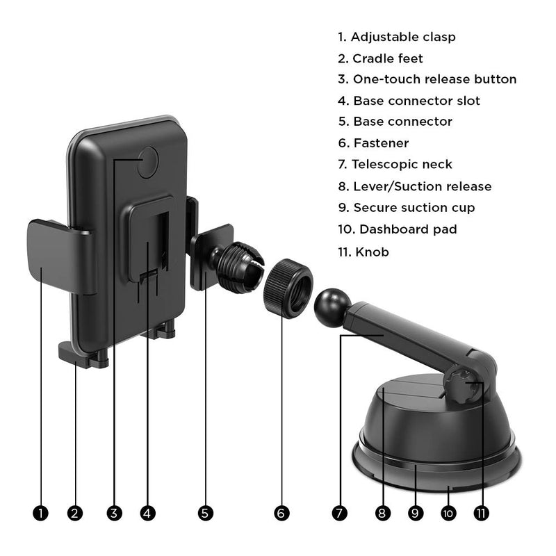 [Australia - AusPower] - Mighty Mount Car Phone Holder Mount - Adjustable Windshield and Dashboard Phone Mount for Car - Car Accessories Compatible with iPhone 13 12 11 Xs 11 Pro Max XR X Samsung Galaxy S9 S8+ Note 10 Windshield Mount 