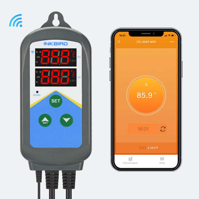 [Australia - AusPower] - Inkbird Temperature Controller ITC-306T WiFi Heat Lamp Thermostat Reptile Temperature Controlled Outlet for Heat Mat Fermentation,1200W,10A. 